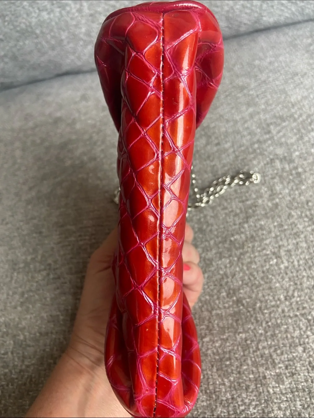 Brighton Red Quilted Patent Clutch with Chain Strap